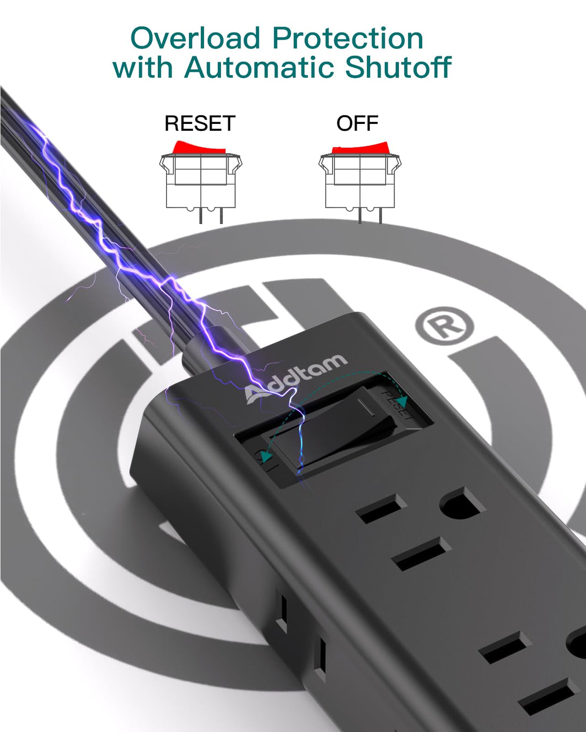 Addtam Flat Plug Extension Cord with 6 Outlet Extender for Cruise Travel