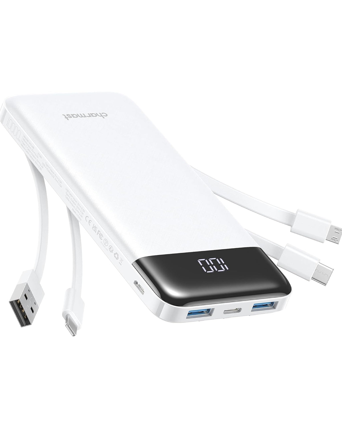 charmast Portable Charger Power Bank with Reinforced Built-in 4 Cables