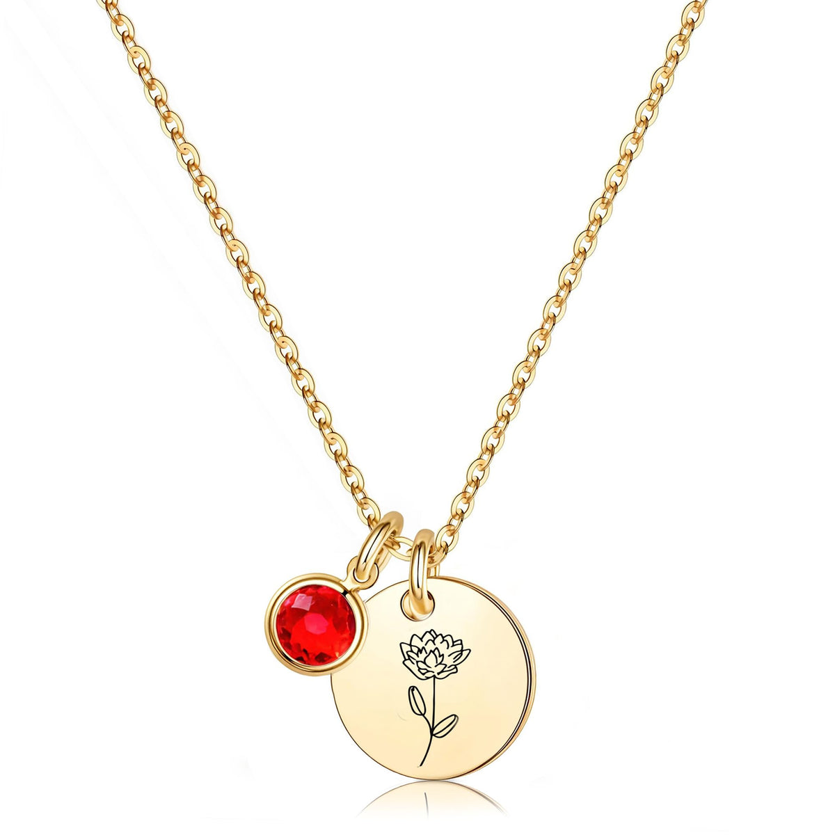 Birth Flower Necklaces for Women, 18K Gold Plated Birthstone Necklaces