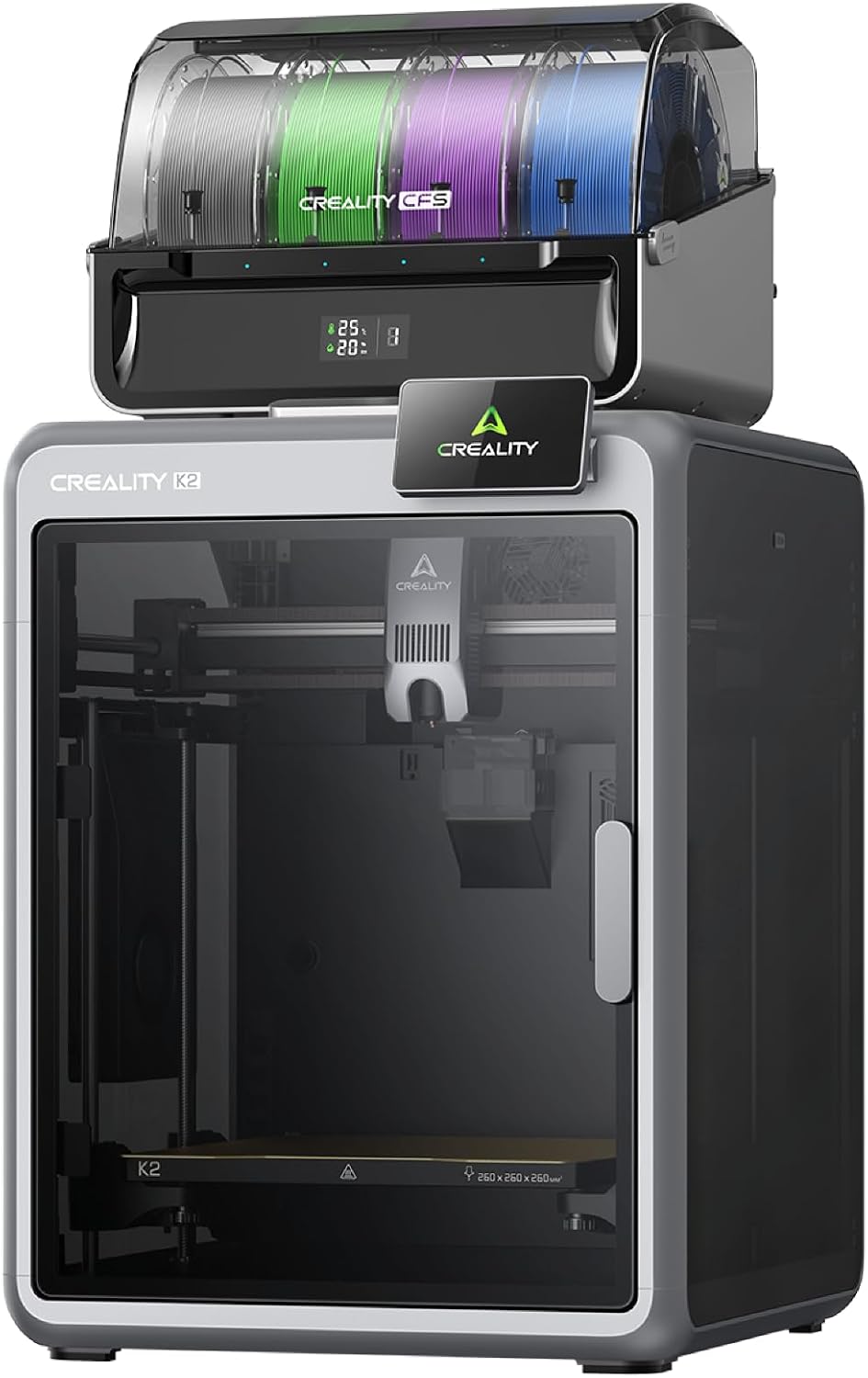 Creality K2 Combo 3D Printer Multicolor Printing Bundle with CFS, Max 600mm/s Printing Speed, Smart Auto Leveling & Al Camera, Next-Gen Direct Drive Extruder, Build Volume 260 * 260 * 260mm