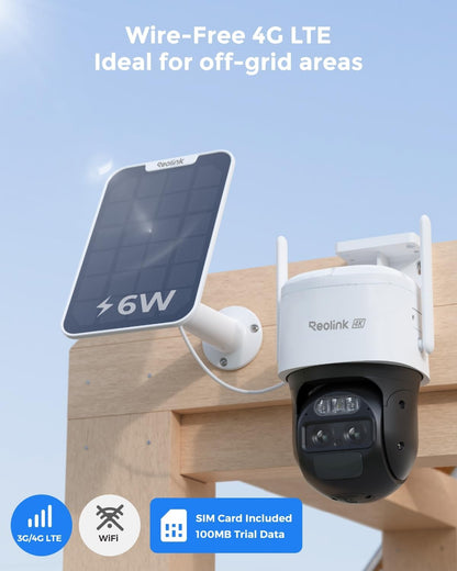 REOLINK 4K Dual Lens Cellular Security Camera Outdoor, Solar Wireless PTZ