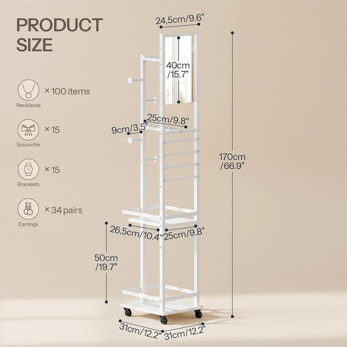 HOOBRO Jewelry Organizer Stand, 360° Swivel Jewelry Storage Organizer