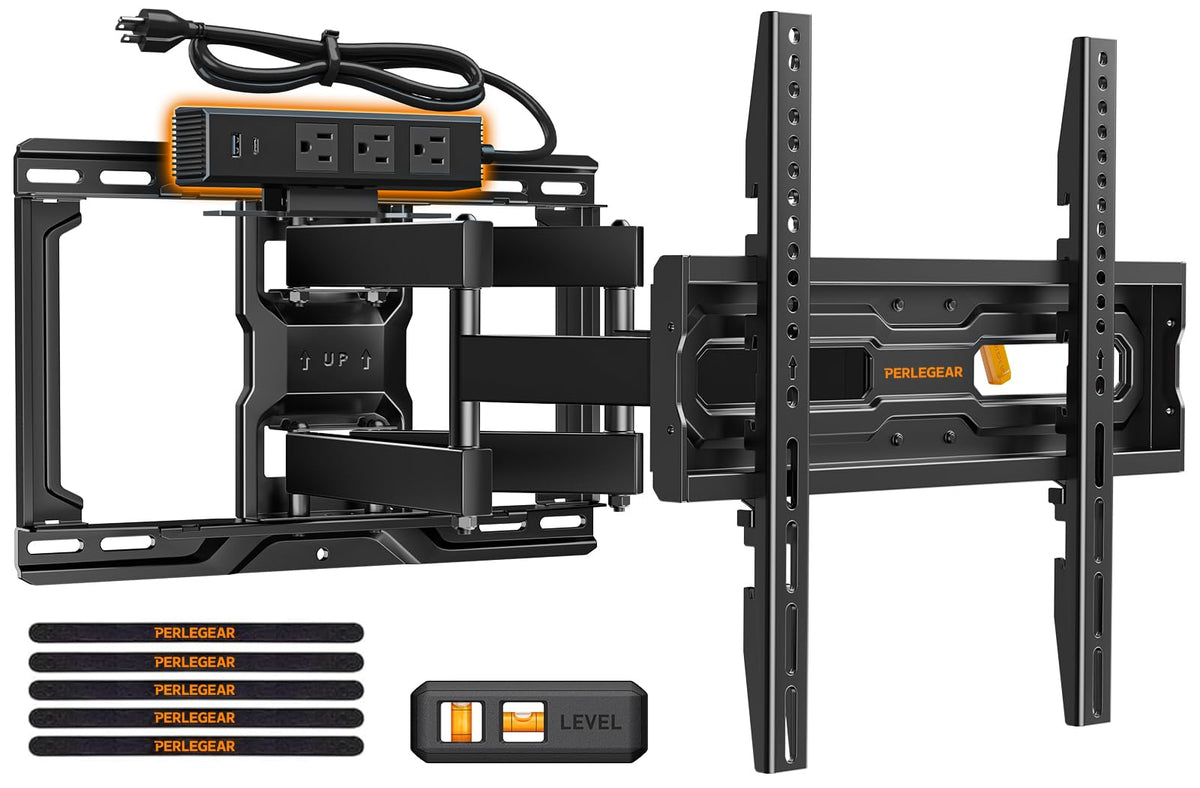 Perlegear Full Motion TV Wall Mount with Power Strip for 60–120 Inch TVs