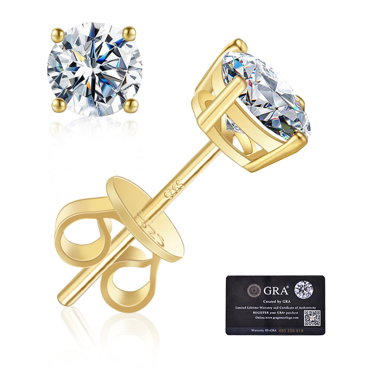Moissanite Stud Earrings GRA 925 Sterling Silver Earrings for Men