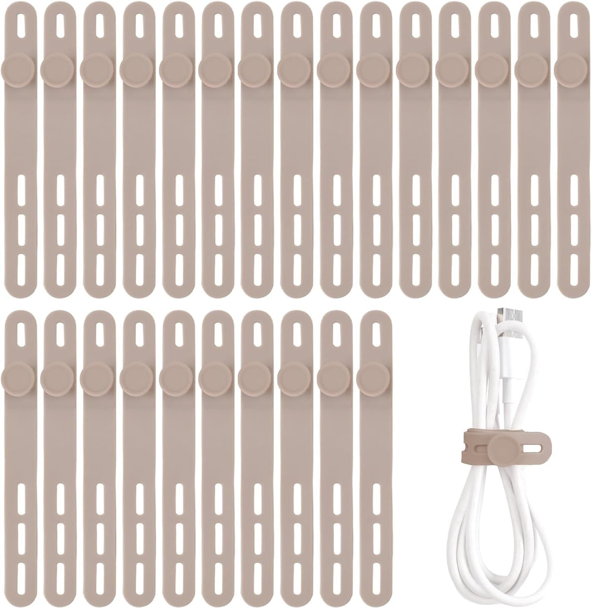 25 Pcs Silicone Cable Ties, Cable Ties Reusable, High Elasticity Cord Wraps for Electrical Cords, Cord Organizer for Earphone, Phone Charger(White)