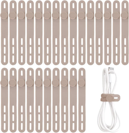 25 Pcs Silicone Cable Ties, Cable Ties Reusable, High Elasticity Cord Wraps for Electrical Cords, Cord Organizer for Earphone, Phone Charger(White)