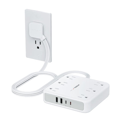 TESSAN Surge Protector Power Strip, 5Ft Flat Plug Extension Cord, White