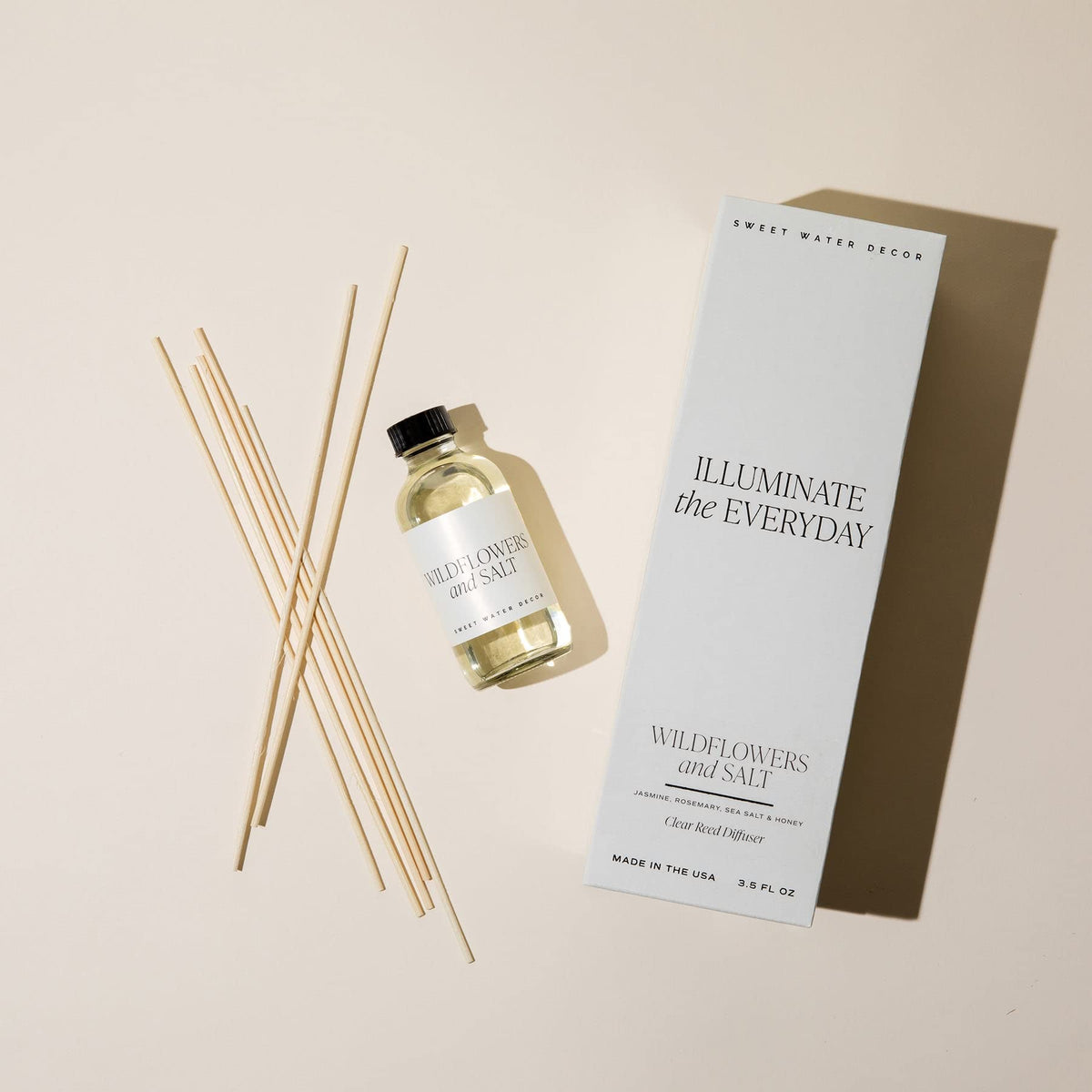 Sweet Water Decor Spa Day Reed Diffuser Set - Sea Salt, Jasmine, Wood, and Cream Scented Diffuser - Relaxing Spa Scent Diffusers for Home, Long Lasting Fragrance, Made in the USA