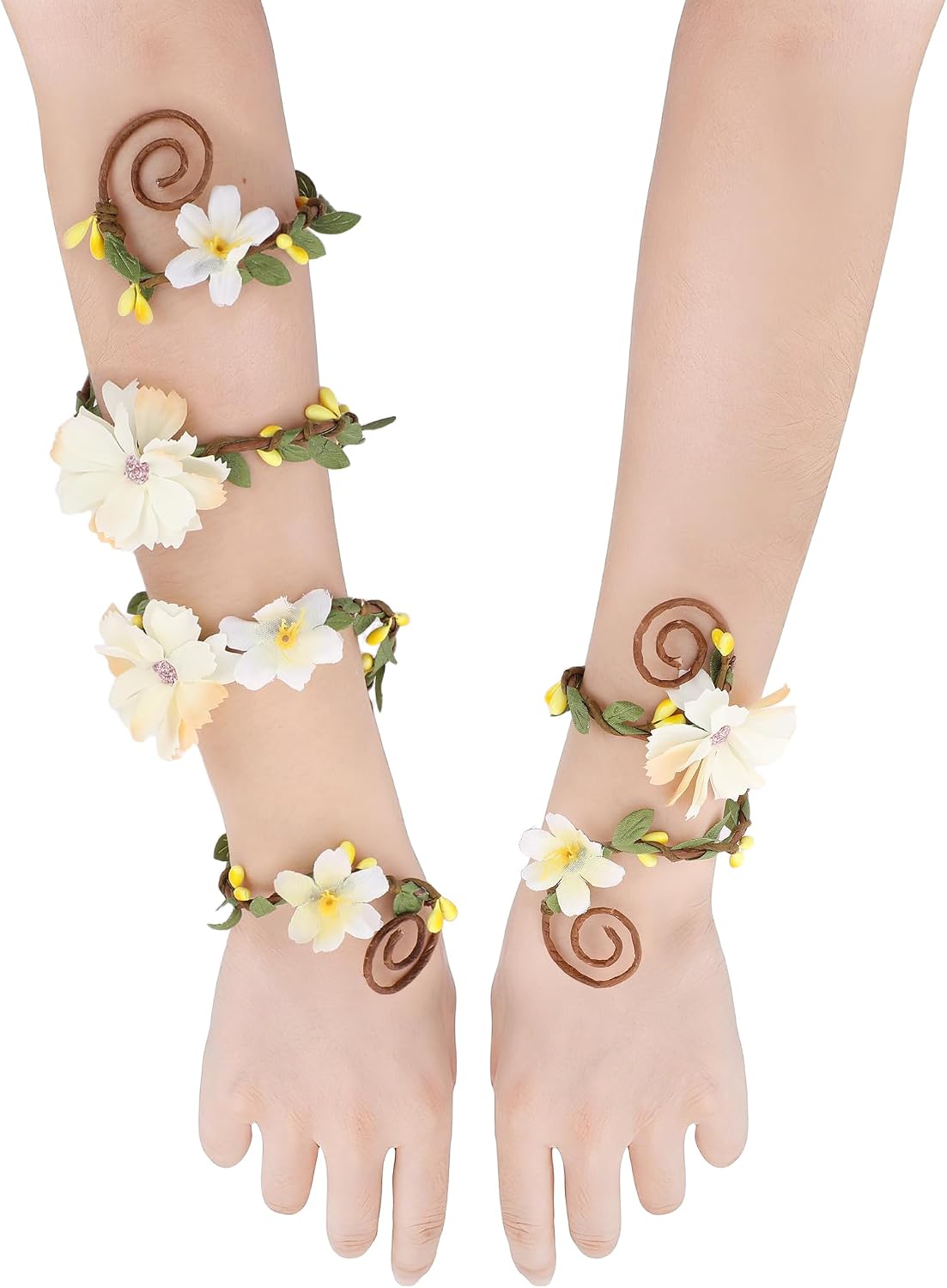 FRESHME Renaissance Costume Flower Arm Wraps - 2 Pcs Fairy Accessories Elf Bracelet with Wrap Ring Woodland Renfaire Outfit