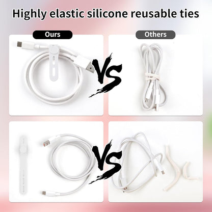 25 Pcs Silicone Cable Ties, Cable Ties Reusable, High Elasticity Cord Wraps for Electrical Cords, Cord Organizer for Earphone, Phone Charger(White)