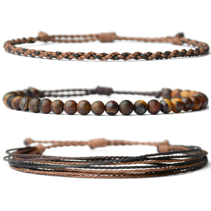 Mezcla Vida Handmade Natural Stone Beaded Healing Bracelet Gift for Men Adjustable Rope String Bracelet