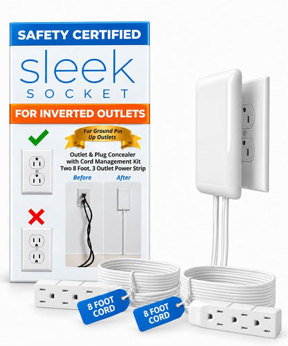 Sleek Socket Original & Patented Ultra-Thin Outlet Concealer with Cord Concealer Kit, Flat Extension Cord with Multi Outlets Power Strip, Ideal for Home Improvement, Hide Bulky and Messy Cords