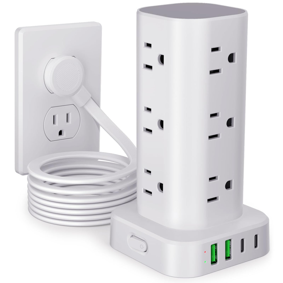 6FT Power Strip Tower Surge Protector, 12 Wide Spaced Outlets, 4 USB