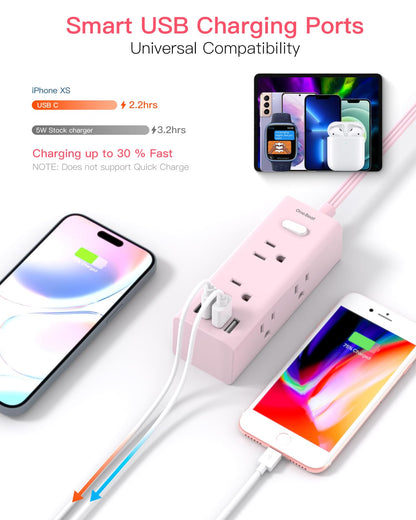 One Beat 5Ft Extension Cord with Multiple Outlets,Flat Plug Power Strip