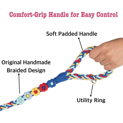 5FT Braided Cotton Rope Leash for Small, Medium and Large Dogs, Red & White Twist