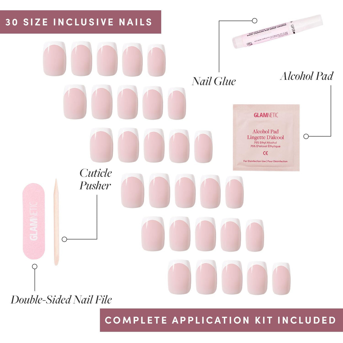 Glamnetic Press On Nails, Short Almond Glossy, Fake Nails 24pc Nail Kit