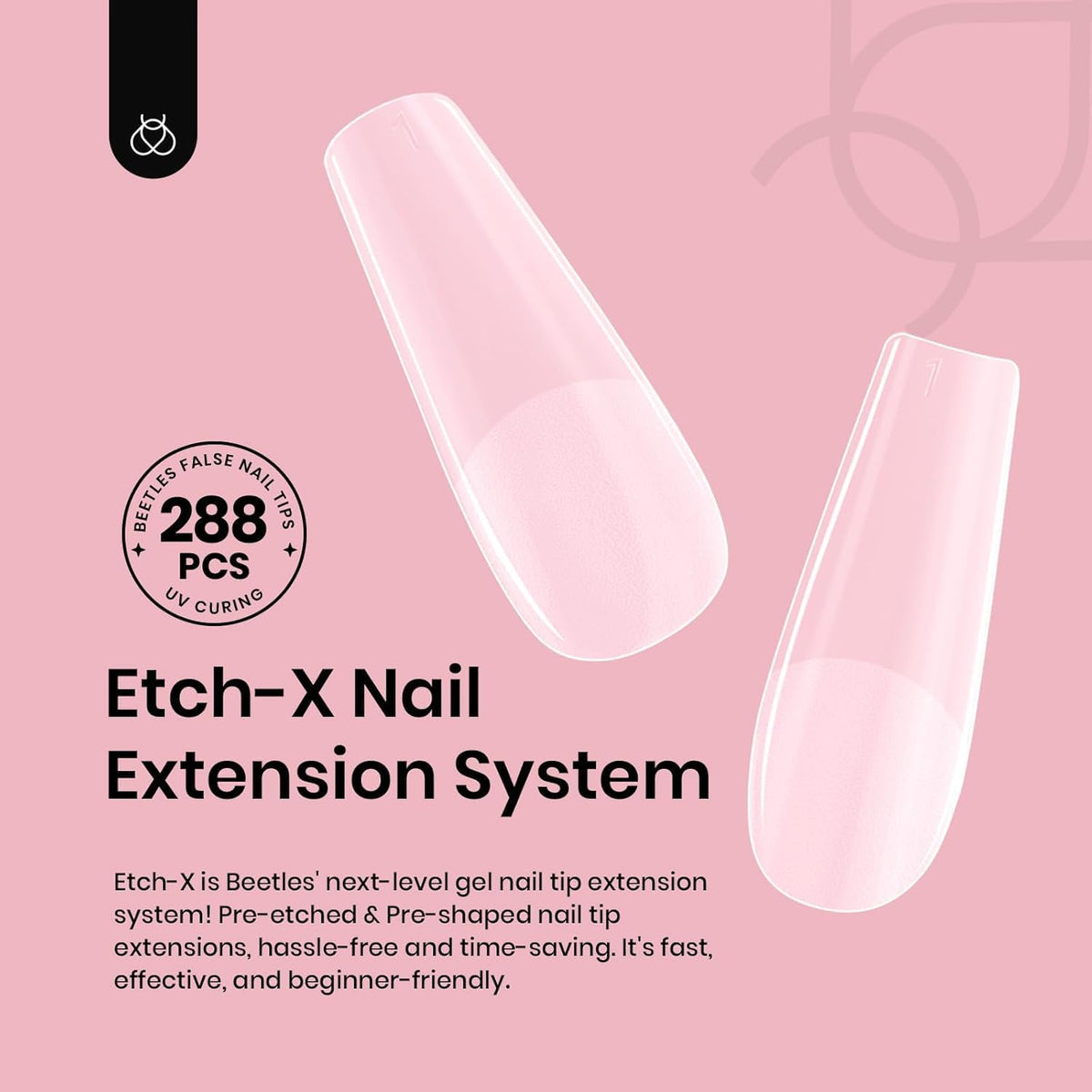 Beetles Soft Gel Nail Kit Almond Short 288pcs 12 Sizes Nail Tips with Glue
