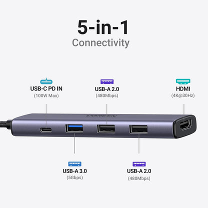 UGREEN USB C Hub 5 in 1 Multiport USB Adapter 4K HDMI, 100W Power Delivery