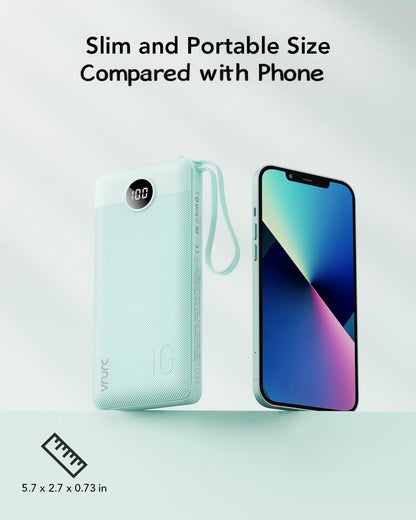 VRURC Portable Charger, Built in 4 Cables & Lanyard Power Bank 10000mAh