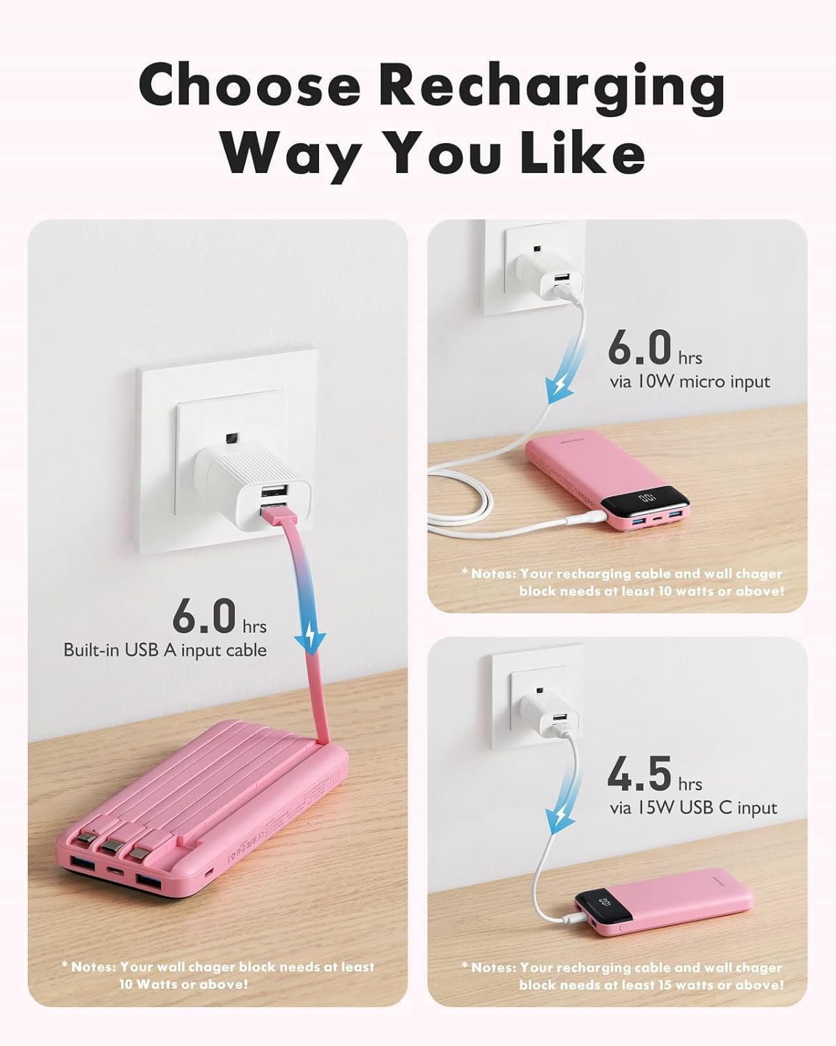 charmast Portable Charger Power Bank with Reinforced Built-in 4 Cables