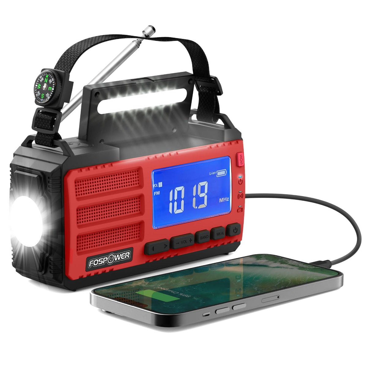 FosPower NOAA Emergency Weather Radio D8 37000mWh Portable Power Bank, AM/FM, USB/Solar/Hand Crank Charging, SOS Alarm & Flashlight for Indoor/Outdoor Emergency - Orange