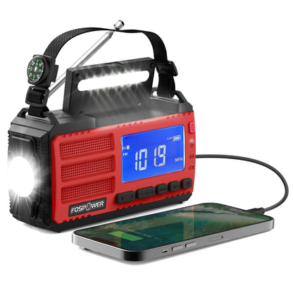 FosPower NOAA Emergency Weather Radio D8 37000mWh Portable Power Bank, AM/FM, USB/Solar/Hand Crank Charging, SOS Alarm & Flashlight for Indoor/Outdoor Emergency - Orange