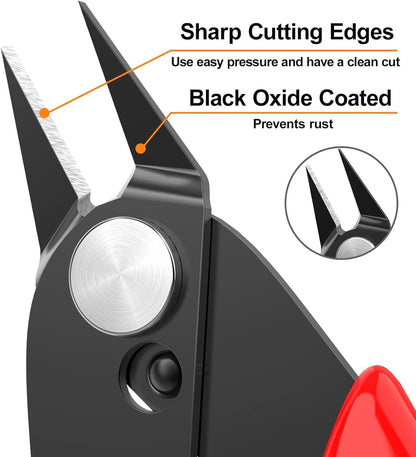 BOENFU Wire Cutter 2 Pack Precision Flush Cutters Side Cutter Small Cable Snips Diagonal Pliers for Cable Tie, 3D Print, Plastic Models, Jewelry, Electronics, Black, 5 Inches