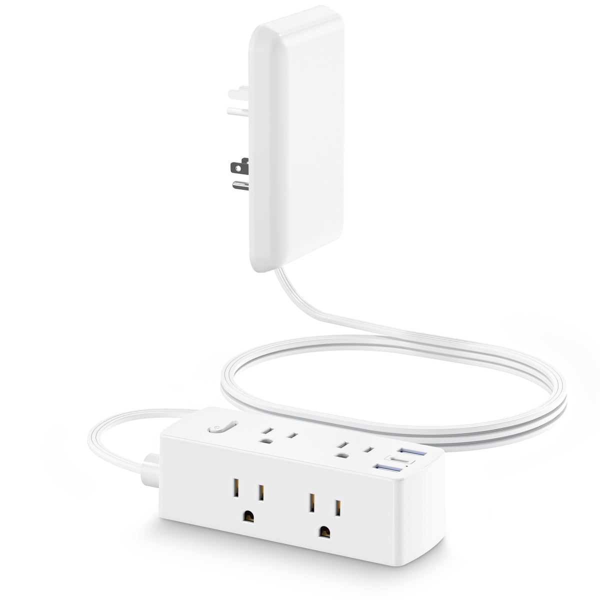 Split Extension Cord with Outlet Cover (10FT, Dual 5FT), Flat Plug Power Strip with 6 Outlets and 3 USB Ports, Outlet Extender for Tight Spaces