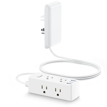 Split Extension Cord with Outlet Cover (10FT, Dual 5FT), Flat Plug Power Strip with 6 Outlets and 3 USB Ports, Outlet Extender for Tight Spaces