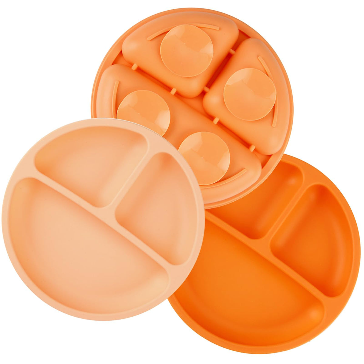 PandaEar 3 Pack Toddler Plates, Silicone Divided Suction Plate for Babies, BPA-Free 100% Food-Grade Silicone Unbreakable Baby Plate (Pink/Purple/Blue, Without Lids)