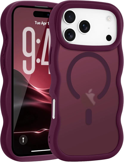 Pepmune for iPhone 16 Pro Max Case Curly Wavy Frame Translucent, Burgundy