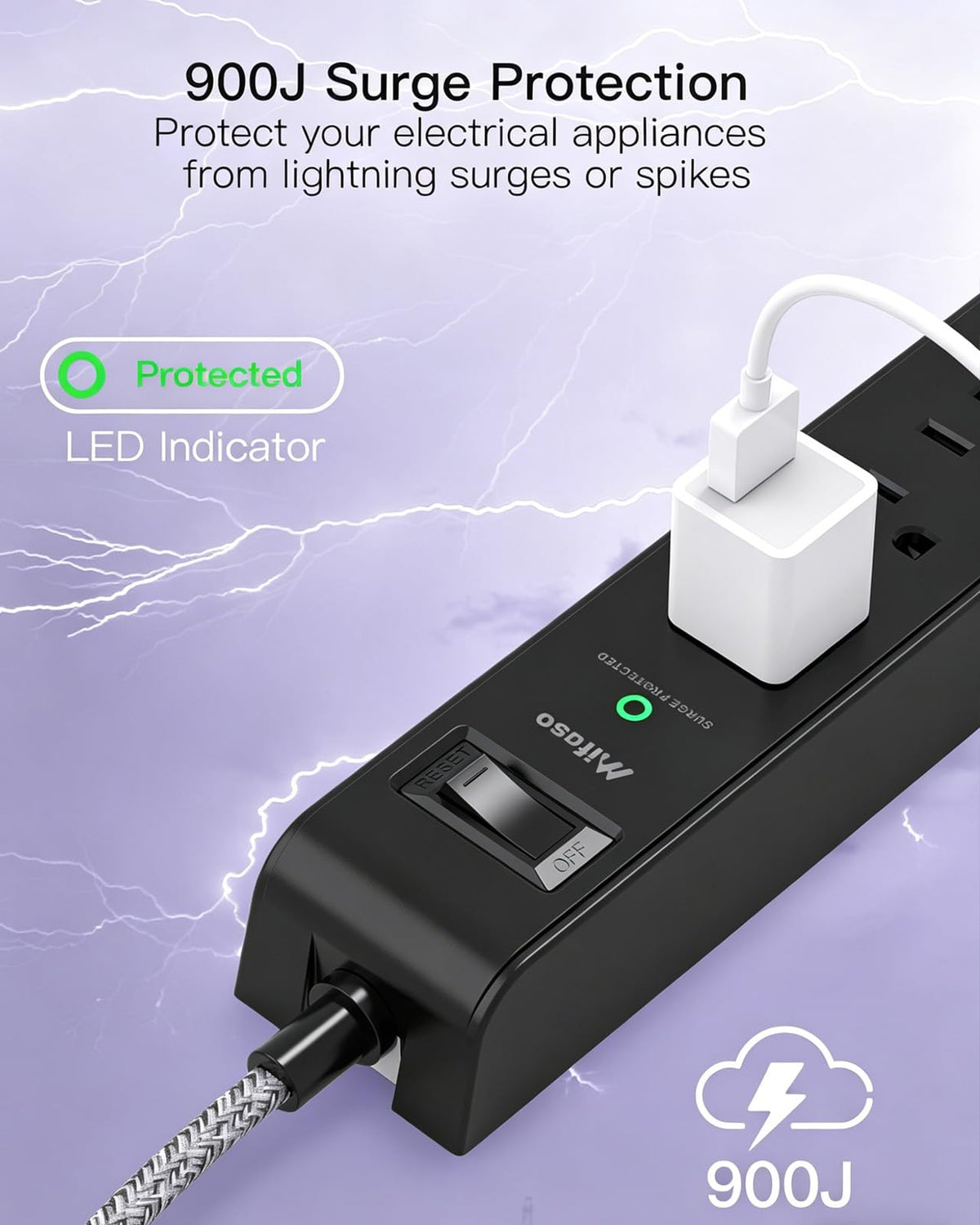 2 Pack 20FT Power Strip Surge Protector, Extension Cord Multiple Outlets