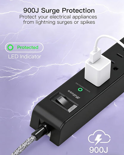 2 Pack 20FT Power Strip Surge Protector, Extension Cord Multiple Outlets