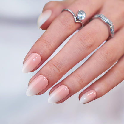 BTArtbox Press On Nails, Short Almond French Tip Nails, 32Pcs Full Kit