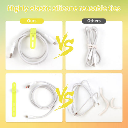 25 Pcs Silicone Cable Ties, Cable Ties Reusable, High Elasticity Cord Wraps for Electrical Cords, Cord Organizer for Earphone, Phone Charger(White)