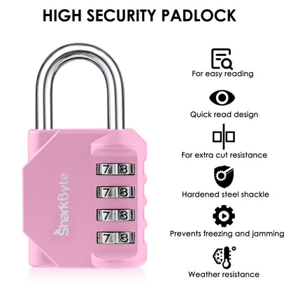 SharkByte Heavy Duty Combination Padlock – 4-Digit Weatherproof Outdoor Lock with Stainless Steel Shackle, Anti-Rust Resettable Code for Gym, School, Locker, Shed, Toolbox, Gate & Warehouse - Purple