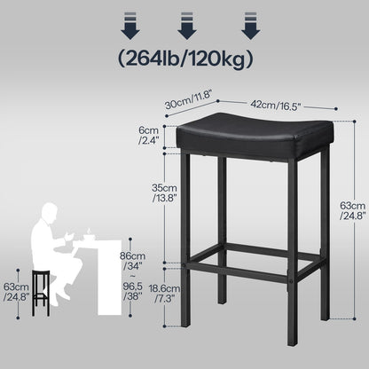 HOOBRO Bar Stools, Set of 2 Bar Chairs, Counter Height Stools, Saddle Barstools with Curved Surface, 24.8 Inches, 2.4" Thick Upholstery, for Kitchen, Dining Room, Cafe Black BB10BY01