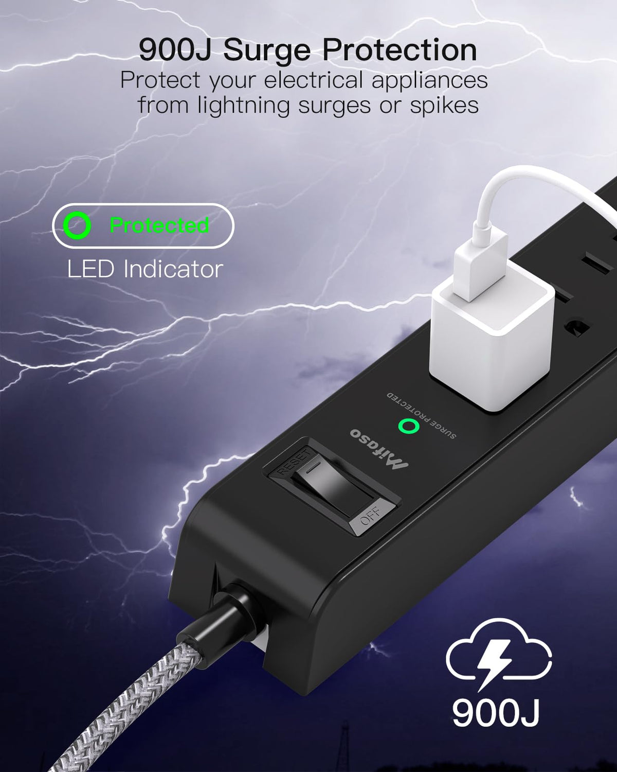 2 Pack 20FT Power Strip Surge Protector, Extension Cord Multiple Outlets