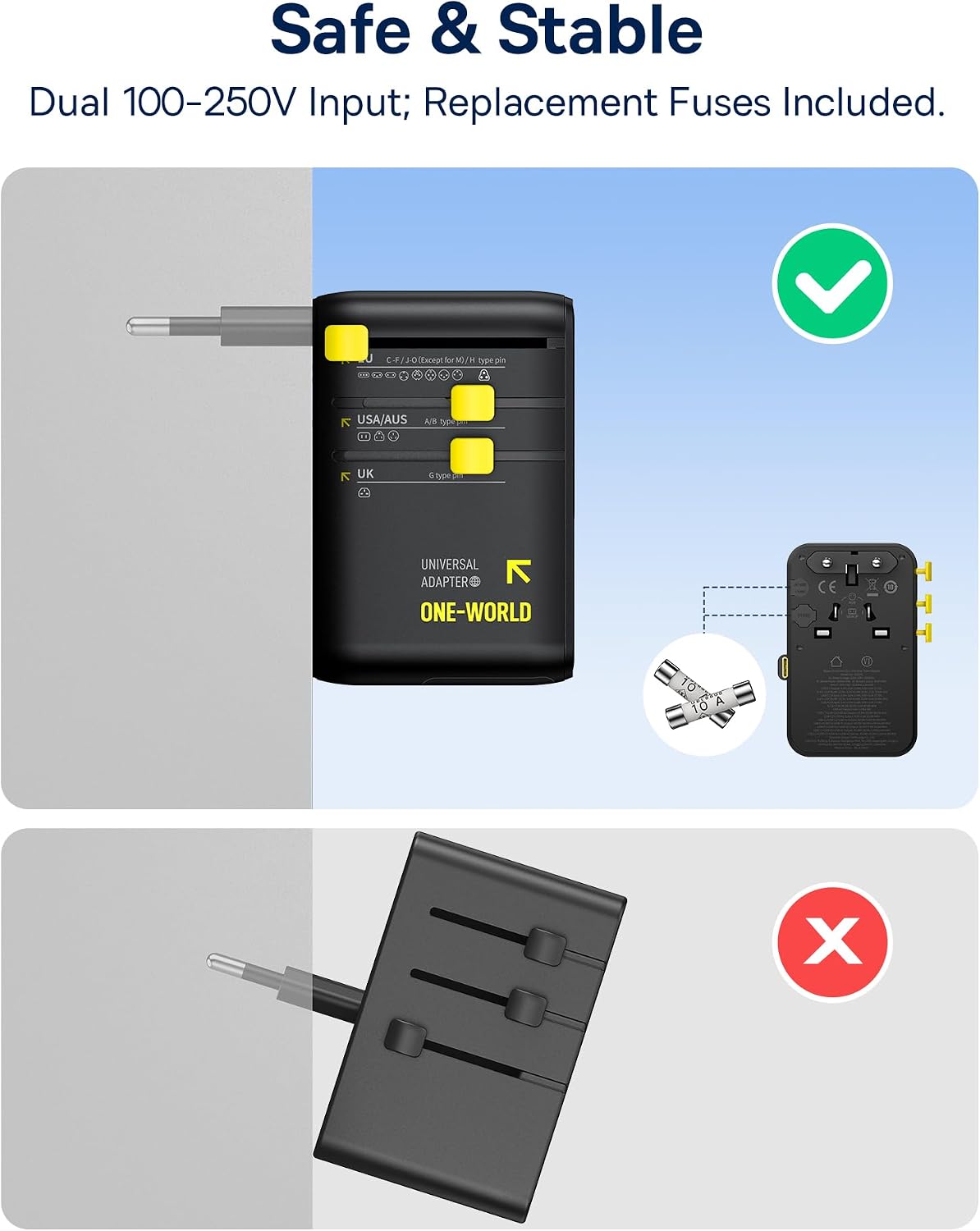 Baseus 70W Universal Travel Adapter, 6-in-1 International Plug Adapter