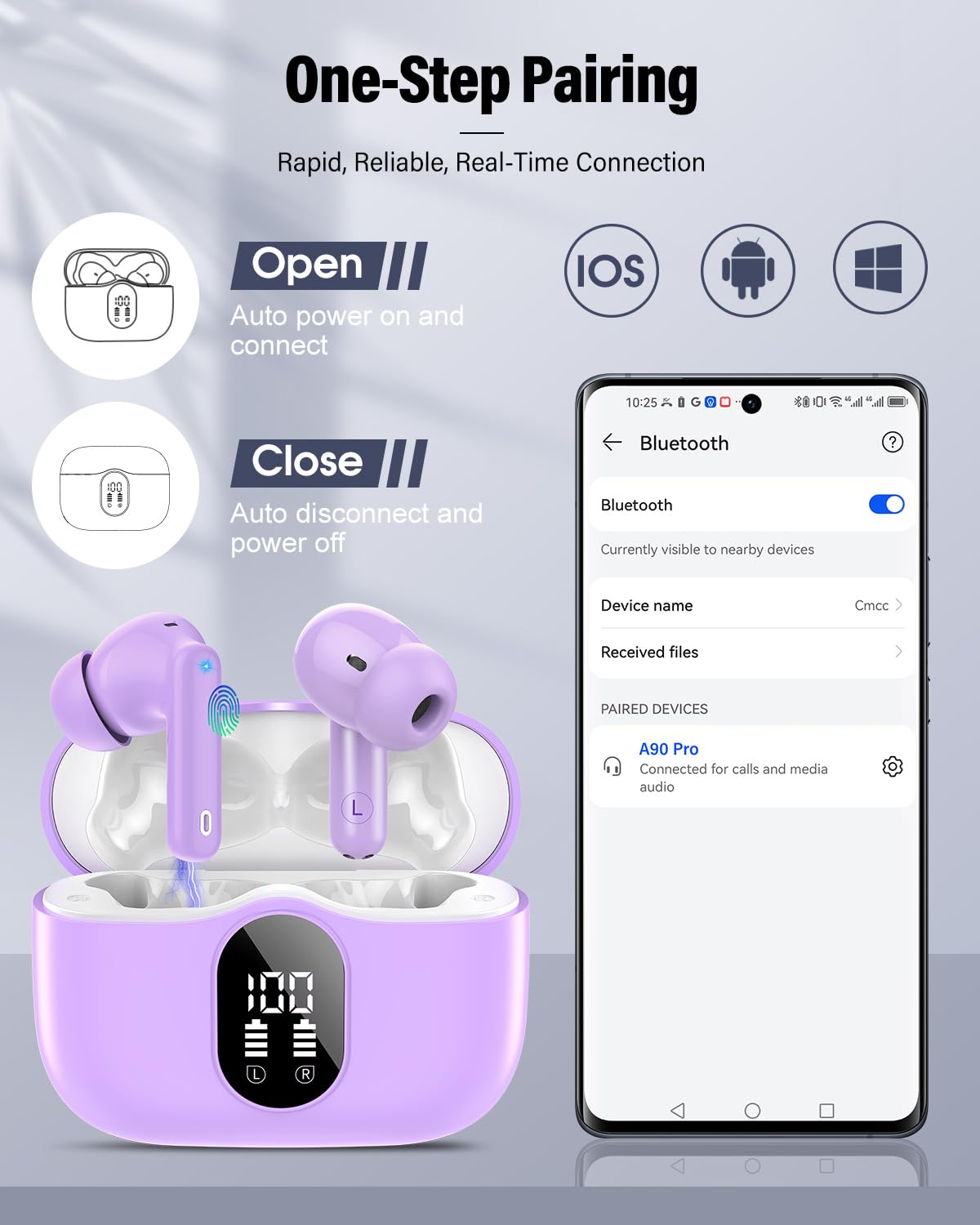 Wireless Earbuds, Bluetooth 5.4 Headphones Bass Stereo/Clear Call,Rose Gold