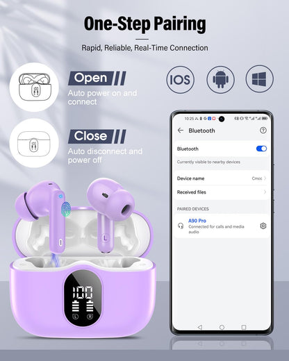Wireless Earbuds, Bluetooth 5.4 Headphones Bass Stereo/Clear Call,Rose Gold