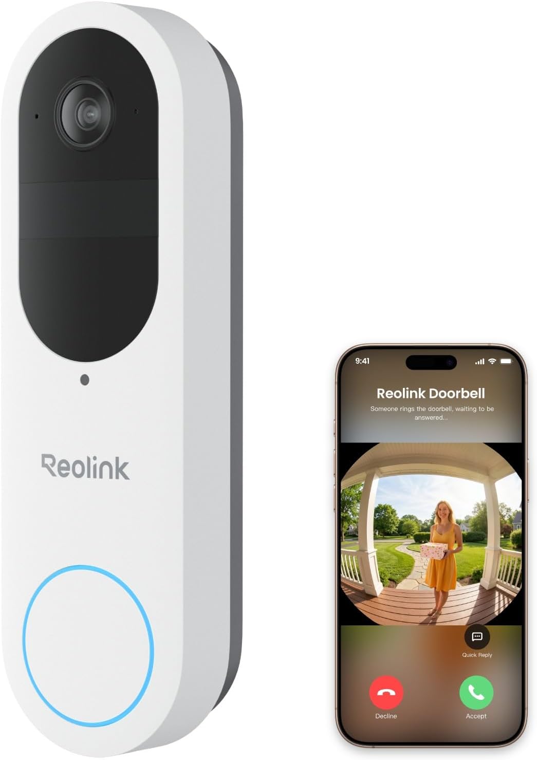 REOLINK Battery Video Doorbell (2nd Gen) 2K Wireless Camera White Version