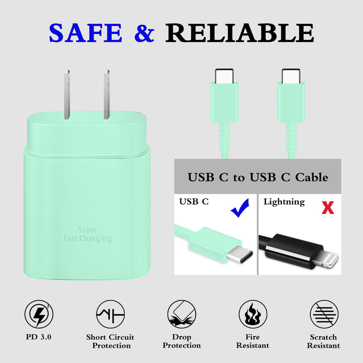 Type C Charger Fast Charging 2-Pack 25W Long 6FT USB C Cable