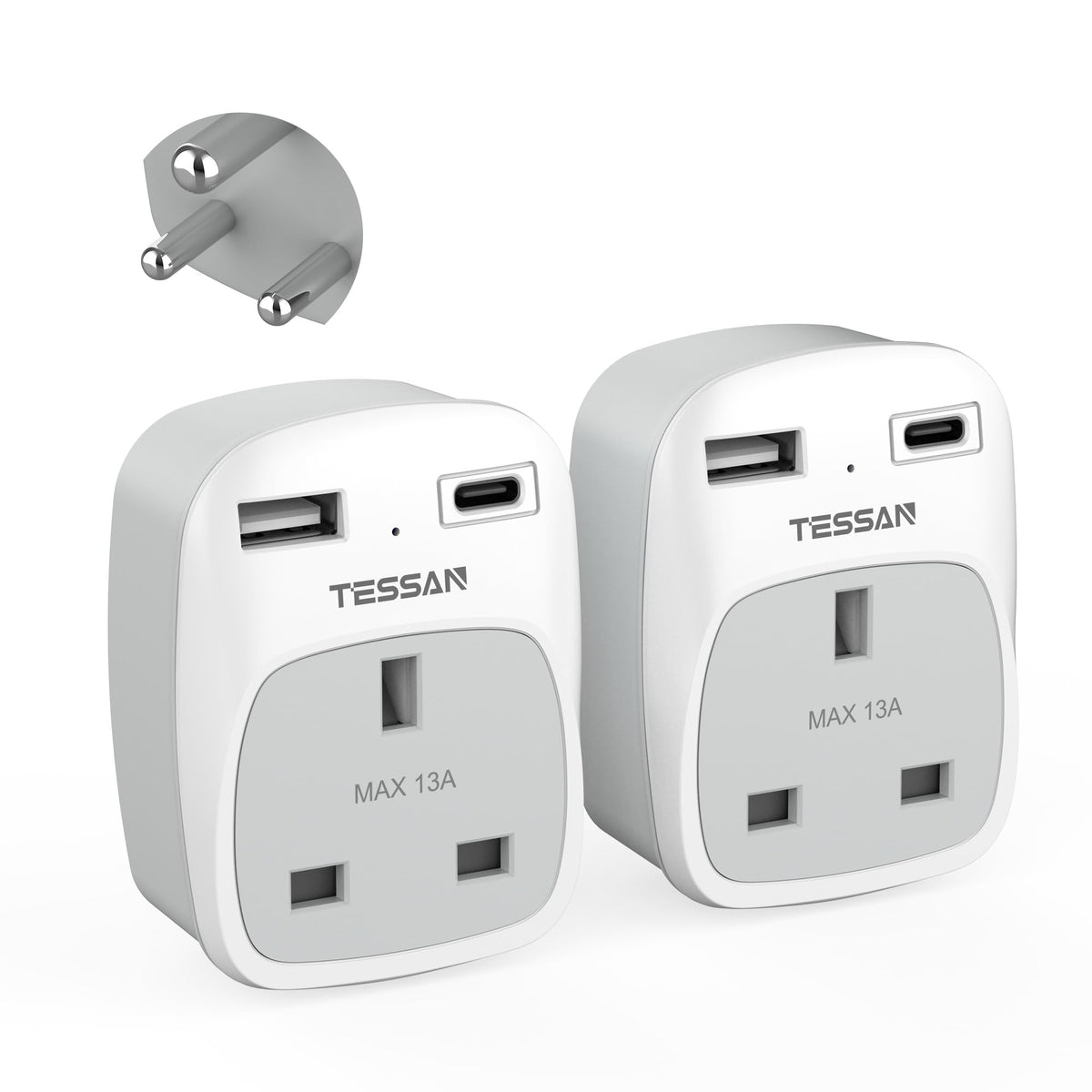 TESSAN UK to South Africa Plug Adapter, Type M Travel Adapter with USB C