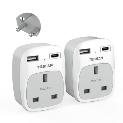 TESSAN UK to South Africa Plug Adapter, Type M Travel Adapter with USB C