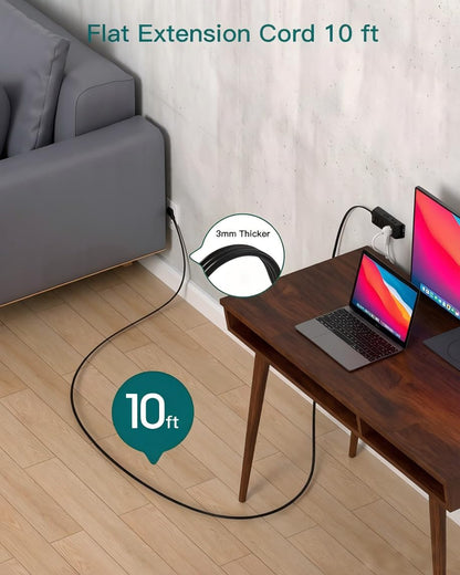Addtam Flat Plug Extension Cord with 6 Outlet Extender for Cruise Travel