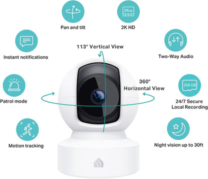 Kasa 2K+ Indoor Pan/Tilt Wired Security Camera, Baby & Pet Monitor, KC410S