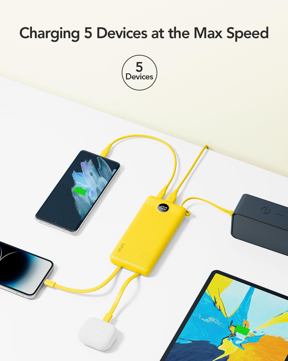 VRURC Portable Charger, Built in 4 Cables & Lanyard Power Bank 10000mAh