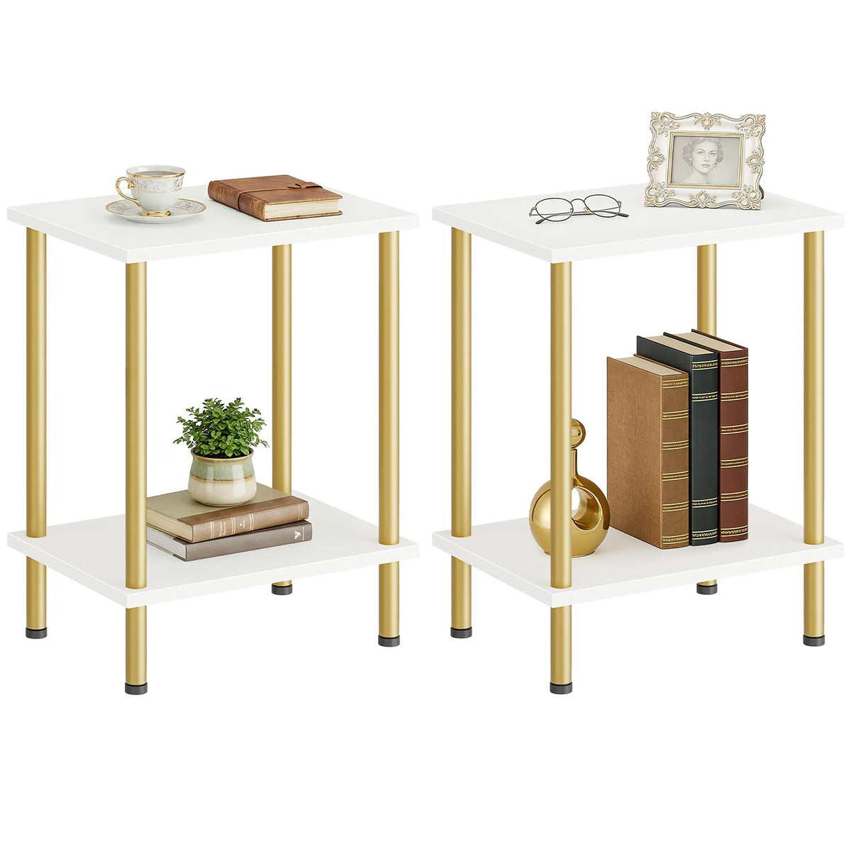 HOOBRO End Table, Small Side Table, Nightstand with 2-Layer Storage Shelves, Sofa Table for Small Spaces, Living Room, Bedroom, Stable Frame, Easy Assembly, Rustic Brown BF09BZ01