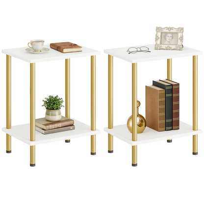 HOOBRO End Table, Small Side Table, Nightstand with 2-Layer Storage Shelves, Sofa Table for Small Spaces, Living Room, Bedroom, Stable Frame, Easy Assembly, Rustic Brown BF09BZ01